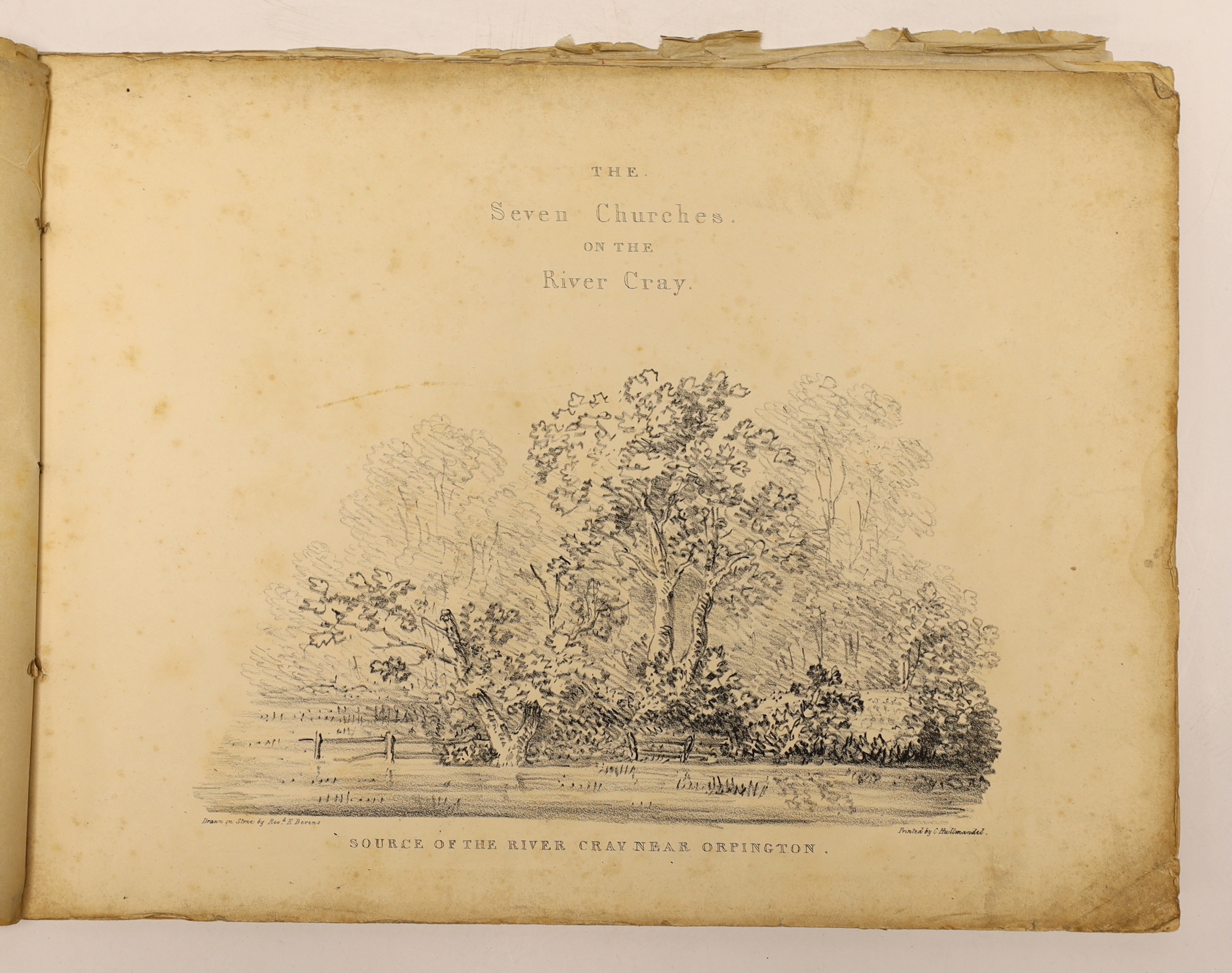 (Berens, Rev. Edward) The Seven Churches on the River Cray. pictorial engraved title and 7 lithographed plates (by the author), half title; original printed wrappers (within decorated border), later fabric spine, obl. 4t